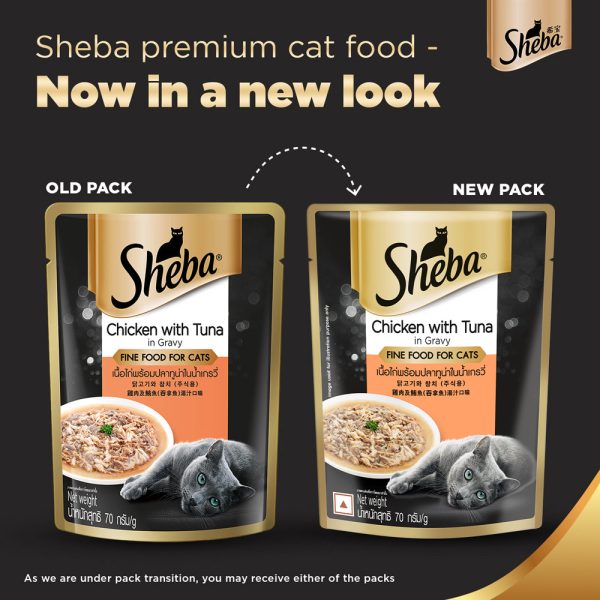 Sheba Chicken With Tuna In Gravy and Fish with Dry Bonito Flake Premium Cat Wet Food Combo Online now