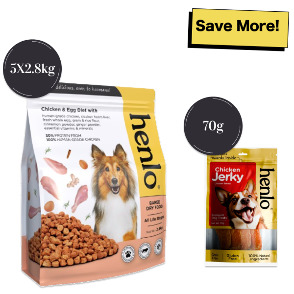 Henlo Chicken and Egg Baked Dry Food for Adult Dogs & Puppies and Chicken Jerky Treats for Dogs Combo Online Hot Sale