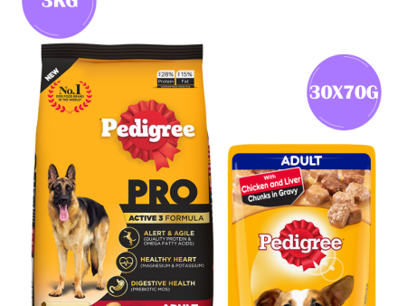 Pedigree PRO Expert Nutrition Active Adult (18 Months Onwards) Large Breed and Chicken and Liver Chunks in Gravy Wet Adult Dog Food Combo For Discount