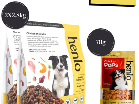 Henlo Chicken & Vegetable Baked Dry Food and Chicken Pops Treats for Dogs Combo For Sale