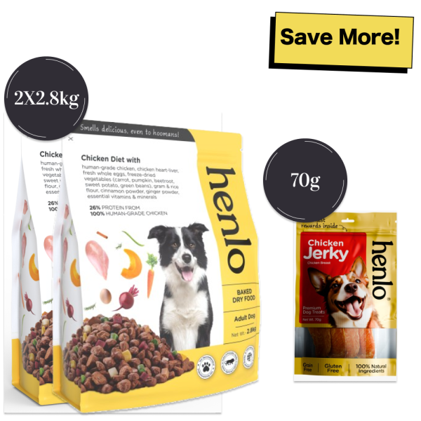 Henlo Chicken & Vegetable Baked Dry Food and Chicken Jerky Treats for Dogs Combo Online Hot Sale