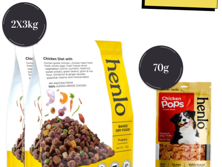 Henlo Chicken & Vegetable Baked Dry Food and Chicken Pops Treats for Dogs Combo Online