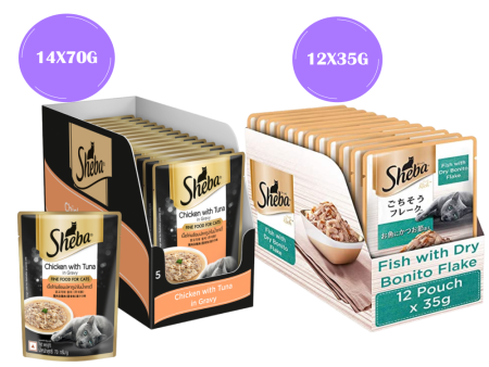 Sheba Chicken With Tuna In Gravy and Fish with Dry Bonito Flake Premium Cat Wet Food Combo Online now