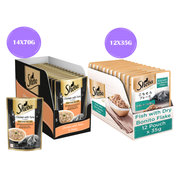 Sheba Chicken With Tuna In Gravy and Fish with Dry Bonito Flake Premium Cat Wet Food Combo Online now