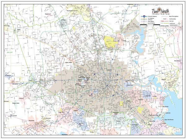 Houston - Harris County Major Arterial Wall Map by True North Publishing Sale