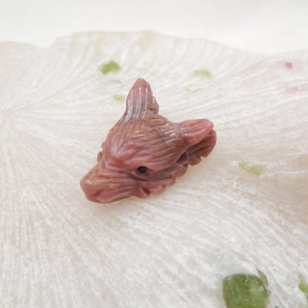 Natural Rhodonite Carved wolf head Pendant Bead 17x23x9mm, 5.5g Supply