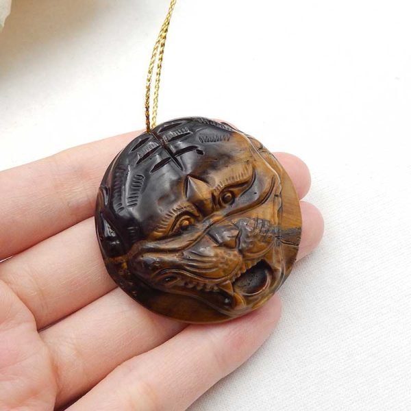 Natural Tiger s Eye Jasper Carved tiger Pendant Bead 45x45x12mm, 37.2g Hot on Sale