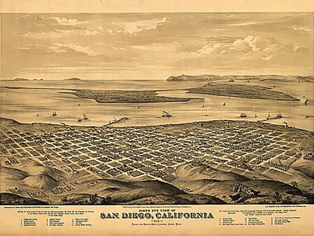 Bird s eye view of San Diego, California by E S Glover, 1876 on Sale