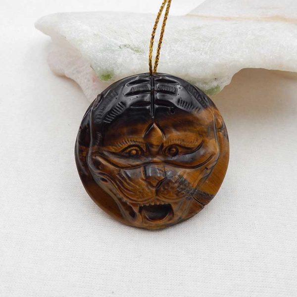 Natural Tiger s Eye Jasper Carved tiger Pendant Bead 45x45x12mm, 37.2g Hot on Sale