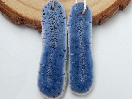 2 PCS Natural Blue Coral Pendant Beads 38x11x2mm, 34x10x2mm, 3.2g For Sale