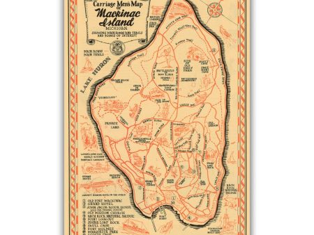 Carriage Men s Map of Mackinac Island Print For Sale