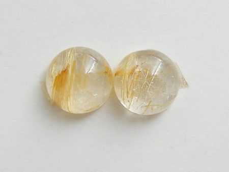 Natural Gold Rutilated Quartz Cabochons Paired 8x4mm, 1.3g Cheap