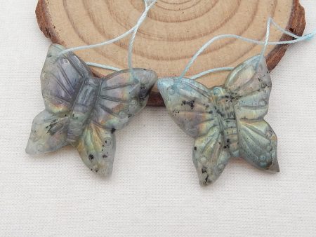 Natural Labradorite Carved butterfly Earring Beads 27x27x6mm, 11g Supply