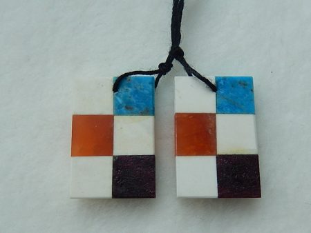 Intarsia of Howlite, Obsidian, Agate and Blue Opal Earring Beads 24x16x5mm, 9.9g Sale