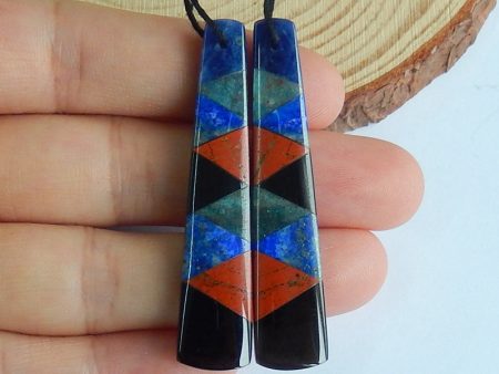 Intarsia Of African Sodalite, Apatite, Lapis Lazuli, Red River And Obsidian Earring Beads 49x10x4mm, 8.3g Supply