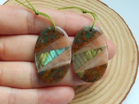 Intarsia of Green Opal, Heliolite Sunstone And Labradorite Earring Beads 31x20x4mm, 8.8g For Cheap