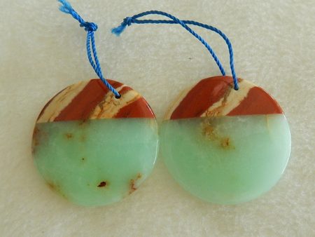 Intarsia of Chrysophrase And Red River Stone Earring Beads 30x5mm, 13.5g Fashion