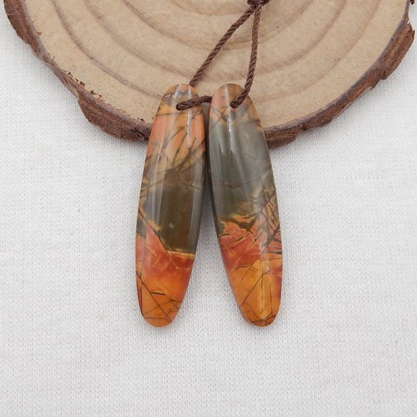 Natural Red Creek Jasper Earring Beads 37x9x4mm, 5.1g Supply