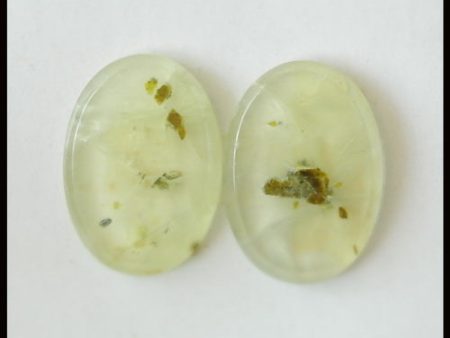 Natural Prehnite Gemstone Cabochon Pair 25x18x4mm,7.8g For Sale