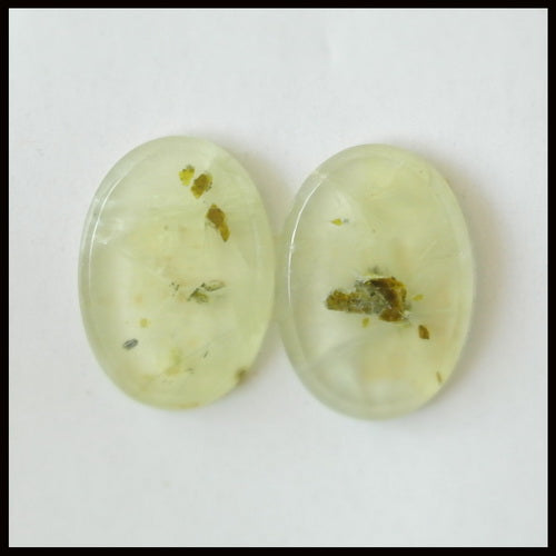 Natural Prehnite Gemstone Cabochon Pair 25x18x4mm,7.8g For Sale