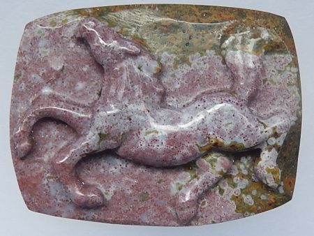 Natural Ocean Jasper Carved horse Cabochon 27x35x7mm, 13.1g For Sale