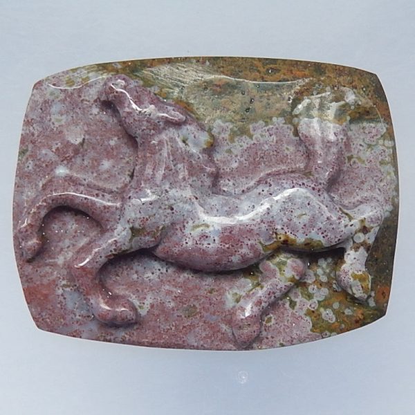 Natural Ocean Jasper Carved horse Cabochon 27x35x7mm, 13.1g For Sale