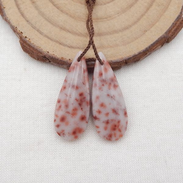 Natural Red Dalmatian Jasper Earring Beads 27x11x4mm, 3.8g For Sale