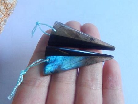 Intarsia of Labradorite and Obsidan Glued Earring Beads 41x18x4mm, 7.4g Fashion