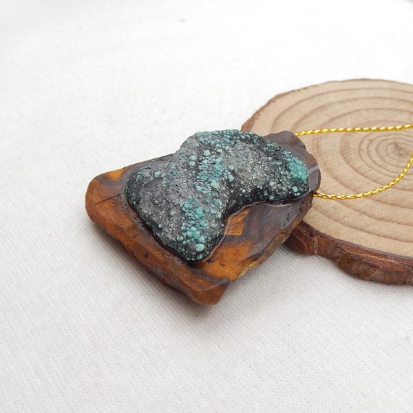 Intarsia of Turquoise and Boulder Opal Pendant Bead 38x36x15mm, 24.8g Online Hot Sale