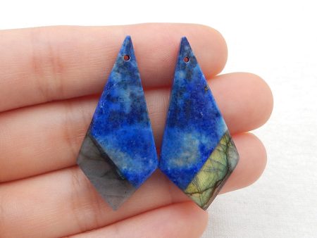 Intarsia of Lapis Lazuli and Labradorite Earring Beads 38x18x5mm, 9.3g For Cheap