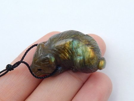 Natural Labradorite Carved animal Pendant Bead 29x15x13mm 9.4g Hot on Sale