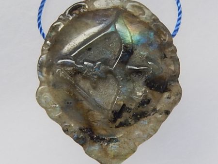 Natural Labradorite Carved archery Pendant Bead 37x31x9mm, 13.9g For Discount