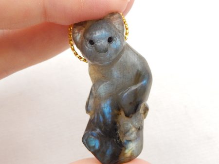 Natural Labradorite Carved koala Pendant Bead 45x22x10mm, 14.9g on Sale