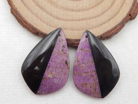 Intarsia Of African Purple Stone And Obsidian Earring Beads 31x21x5mm, 7.5g Supply