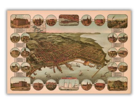 Bird s Eye View of Marquette, 1886 Print Discount