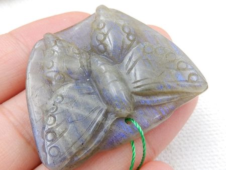 Natural Labradorite Carved butterfly Pendant Bead 37x30x8mm, 14.4g For Sale