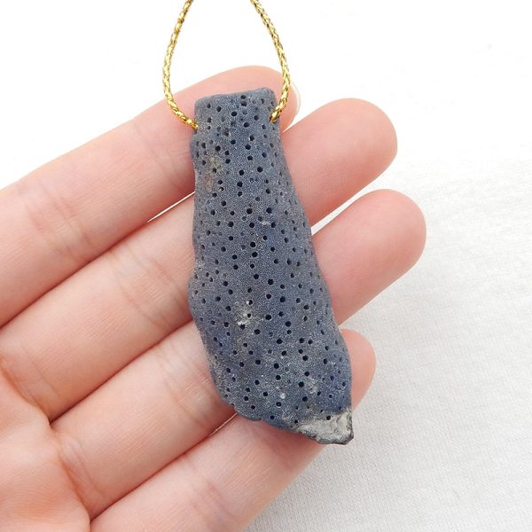 Natural Blue Fossil Coral Pendant Bead 54x20x8mm, 12.0g For Sale