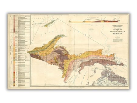 Geological Map of the Northern Peninsula, 1936 Print Hot on Sale