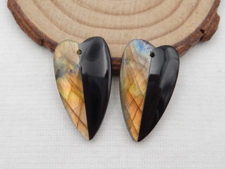 Intarsia of Labradorite and Obsidian Earring Beads 26x15x4mm, 5.3g Hot on Sale