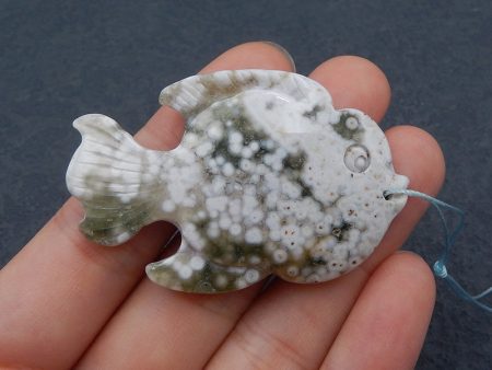 Natural Ocean Jasper Carved fish Pendant Bead  52x34x7mm, 17.0g Fashion