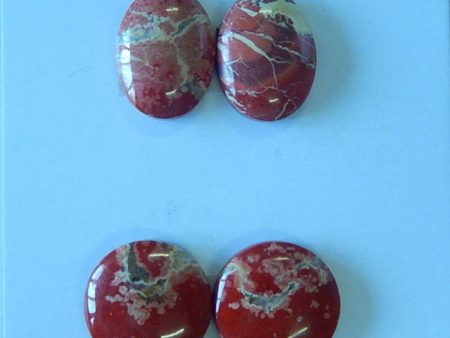 2 Pairs Natural Red River Jasper Cabochons 15x5mm, 15x12x4mm, 7.8g For Discount