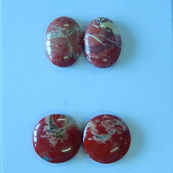 2 Pairs Natural Red River Jasper Cabochons 15x5mm, 15x12x4mm, 7.8g For Discount