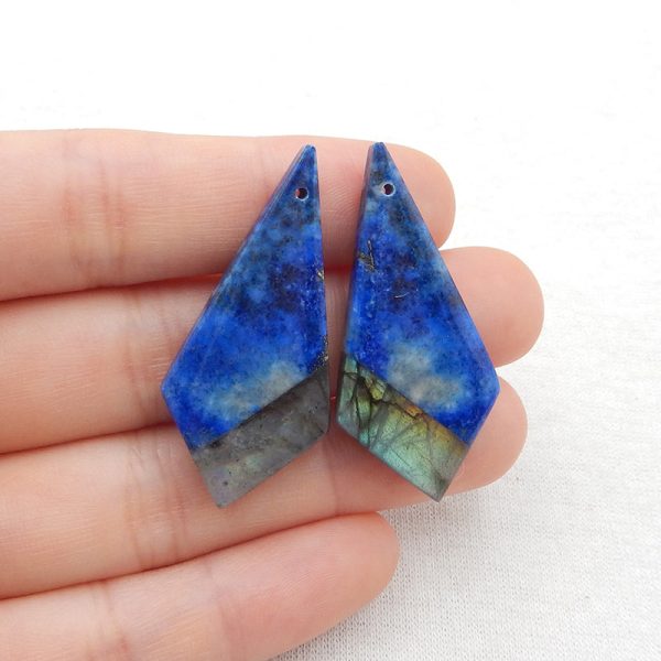 Intarsia of Lapis Lazuli and Labradorite Earring Beads 38x18x5mm, 9.3g For Cheap