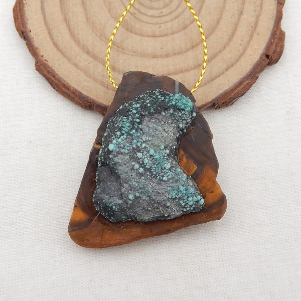 Intarsia of Turquoise and Boulder Opal Pendant Bead 38x36x15mm, 24.8g Online Hot Sale