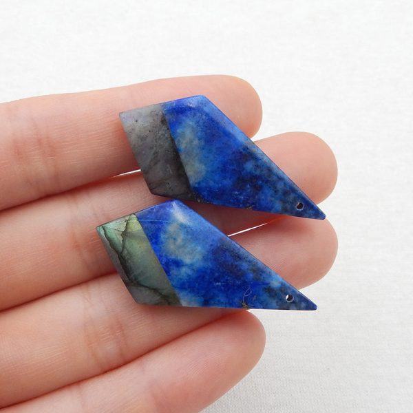 Intarsia of Lapis Lazuli and Labradorite Earring Beads 38x18x5mm, 9.3g For Cheap