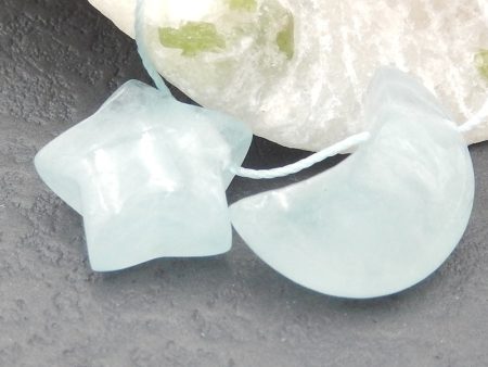 Natural Blue Aquamarine Earring Beads 9X9X7mm, 17x11x7mm, 2.7g Hot on Sale