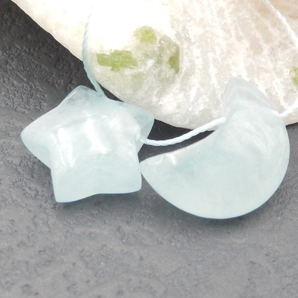 Natural Blue Aquamarine Earring Beads 9X9X7mm, 17x11x7mm, 2.7g Hot on Sale