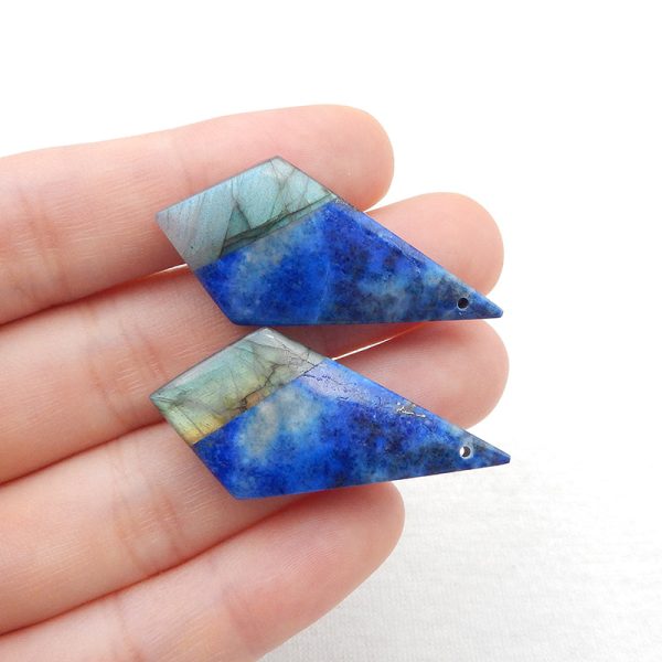 Intarsia of Lapis Lazuli and Labradorite Earring Beads 38x18x5mm, 9.3g For Cheap