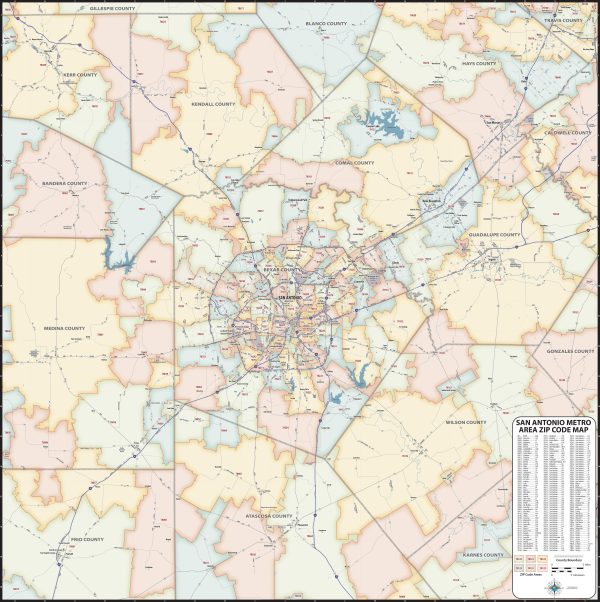 Greater San Antonio Metro Area Zip Code Map Online now