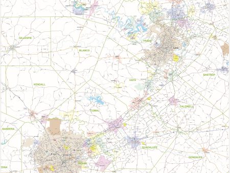 Greater Austin & San Antonio Metro Area Major Arterial Wall Map by True North Publishing Supply